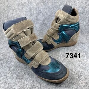 Steven by Steve Madden Wedge Sneakers Womens Size 37 Blue Suede Metallic Boot